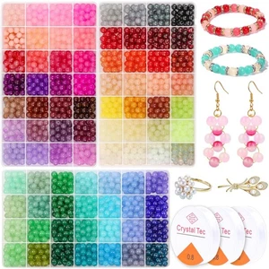 2100 Pieces 8mm Round Glass Beads for Bracelets, 84 Colors Crystal Glass Bead... - Picture 1 of 7
