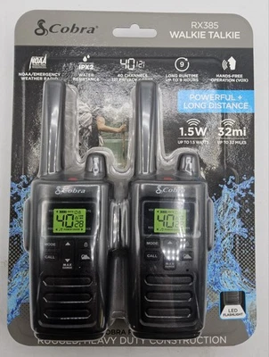 NEW Sealed - Cobra RX385 32 Mile Range Walkie Talkie - Black, Pair - Image 1 of 4