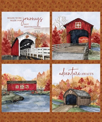 Covered Bridges in Fall Block Quilt Panel Tara Reed for Riley Blake 35.5 x 43in - Image 1 of 3