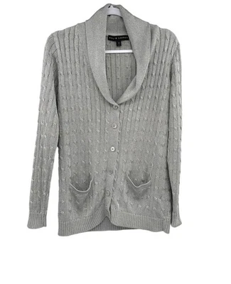 Cárdigan Suéter Ralph Lauren Para Mujer Gris Medio Mantón Cuello Tejido con Cable Foto 1 de 4