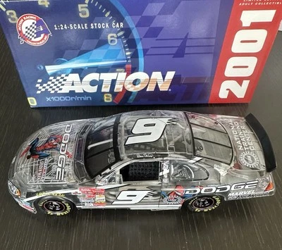 Bill Elliott #9 Marvel Spider-Man 2001 Dodge Intrepid Clear 1:24 Die Cast NEW - Image 1 of 4