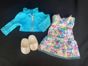 American Girl Truly Me MEET OUTFIT Blue Floral Dress Jacket Shoes NO DOLL - Picture 1 of 9