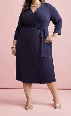Lane Bryant Women's Plus Faux-Wrap Jersey Midi Dress Size Navy Blue 14/16P NWT - Image 1 of 4