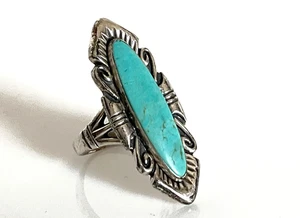 Vintage signierter Navajo Sterlingsilber Türkis Größe 9 Fred Harvey Ära Statement Ring - Bild 1 von 8