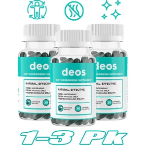 1-3Pk DEOS Internal Deodorant Supplement – Full Body Deodorizer - 30 Capsules- - Picture 1 of 15