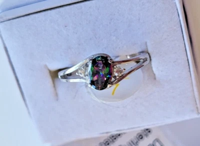 Кольцо для вечеринки с бомбой размер 7 созданное в лаборатории радужный топаз серебро 925 пробы лента - Изображение 1 из 4