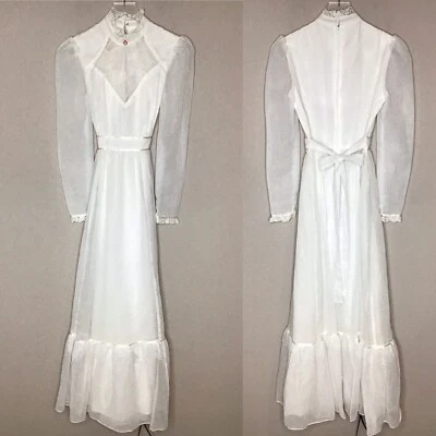 Candi Jones White Maxi Dress Edwardian Victorian Boho Wedding Sz 5 - Image 1 of 4