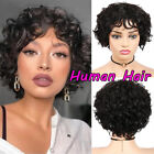 Short Curly Human Hair Wigs with Bangs For Black Women 150% Density None Lace 