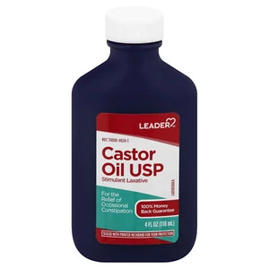 Leader Castor Oil USP Stimulant Laxative Occasional Constipation Relief 4 fl oz - Picture 1 of 2