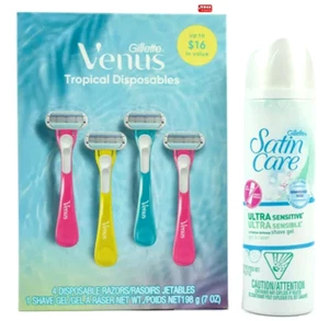 Gillette Venus Tropical Holiday Gift Pack - 4 Disposable Razors, 1 Shave Gel - Picture 1 of 3