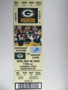 AARON RODGERS," ÚLTIMO PARTIDO EN CASA EN GREENBAY", REIMPRESIÓN FANTASY TICKET, 01-08-2023 - Imagen 1 de 6