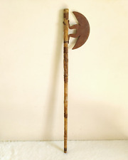 19c Vintage Original Old Unique Shape Axe Fitted In Original Wooden Stick W265
