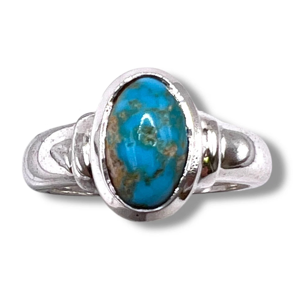 Natural Blue Persian Turquoise Ring Light Brown Spiderweb Veins  sz 7,8 - Image 1 of 4