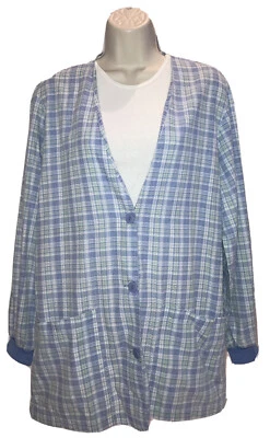Princess Women’s Cardigan Warm-Up Scrub Jacket Blue & Green Plaid XS - Image 1 of 4