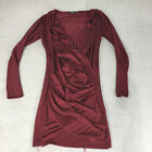 Boohoo Womens Mini Dress Size 14 Red Bodycon Stretch Knit Long Sleeve Ruched