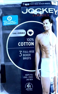 Men New JOCKEY Classics 3 Piece Black 100% Cotton Full-Rise Boxer Briefs Size M - Picture 1 of 3