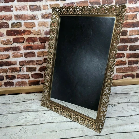 Ornate Framed Mirror Wall Mounted Long 16 x 11 Bathroom Decor Hollywood Regency Cover