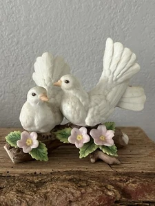 VTG Homco Ceramic Dove Love Birds Figurine Branch Flowers Porcelain Retired 1453 - Picture 1 of 14
