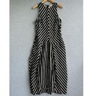 Veronika Maine Dress Womens Sz 14 Black White Stripe Cocoon Linen Midi Rrp $379