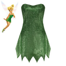 Girls Womens Elf Fairy Tinker Bell Dress Halloween Christmas Party Costume Green