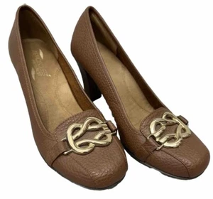 Aerosoles Enrollment Brown Pebble Heels Leather w/Gold Accent Size 8 1/2 - Picture 1 of 11