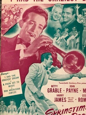 1942 Music Sheet Betty Grable Carmen Miranda I Had the Craziest Dream Springtime - Image 1 of 4