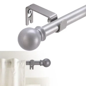 Silver Curtain Rod 28-78 Inch Adjustable Heavy Duty Metal Set with Brackets - Picture 1 of 8