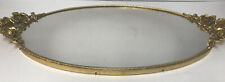 Vintage Gold Tone Dresser Vanity Mirror Tray Rose Handles Etched trim