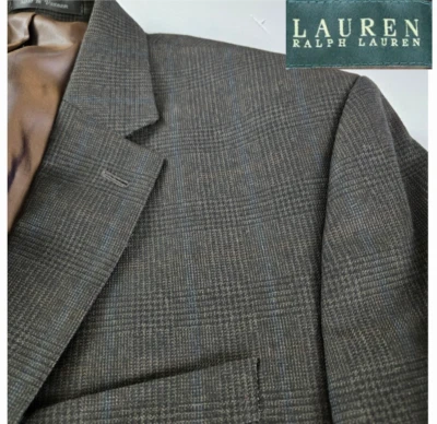 Ralph Lauren Plaid Blazer Men 42R Over Check Sport Coat Casual Suit Jacket Brown - Image 1 of 4