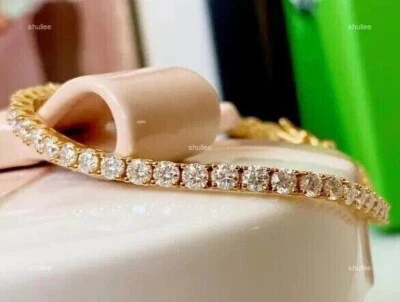 14K Gold Brilliant Cut Diamond Tennis Engagement Courageous Lady Sister Bracelet - Image 1 of 4