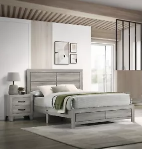 Contemporary 3Pc Wooden Furniture King Size Bed and Nightstands Set Wood Gray - Picture 1 of 7