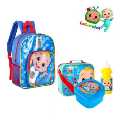 CoComelon Character 4 Pcs Set Deluxe Backpack + 3Pcs LunchBag For Boys Girls