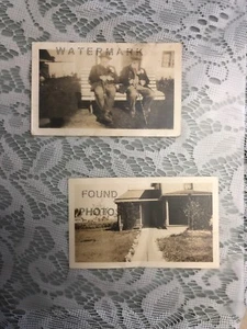 Lot of 2 Vintage Photos 2 Old Men Sitting on Bench with Canes in Hand/ Old House - Picture 1 of 5