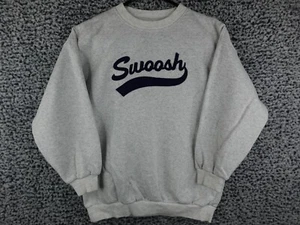 Nike "Swoosh" Gray Crewneck Sweatshirt Heather Gray Size Medium Blue Embroidery - Picture 1 of 14
