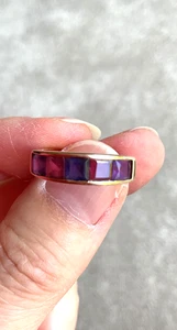 Amethyst/garnet/tourmaline/iolite channel set art deco style 9k gold ring J1/2 - Picture 1 of 13