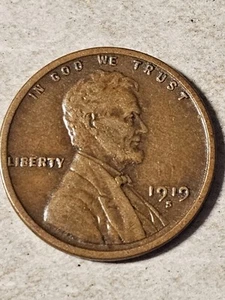 1919-S 1C Lincoln Grano Penny Centesimo Rame Spedizione Gratuita - Foto 1 di 4