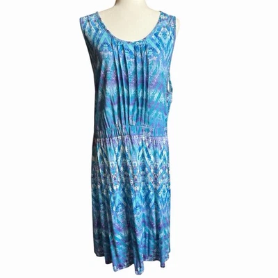 Vestido Erika Talla 2X Cottagecore Azul Geométrico Midi Estilo Janie Foto 1 de 4