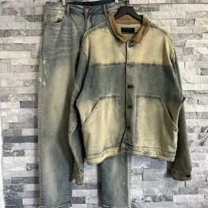 RICHIE LE Full COLLECTION CREAM WASH DENIM WORKWEAR JACKET AND JEANS SIZE L / 34 - Picture 1 of 17