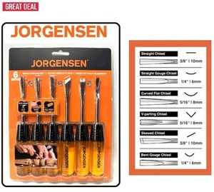 Juego de 6 cinceles para tallar madera Jorgensen para tallar madera, asas de alto impacto - Imagen 1 de 12