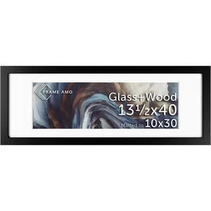 Frame Amo Black Wood Picture Frame, Tempered Glass, White Mat, 1.5 Inch Border - Picture 1 of 266