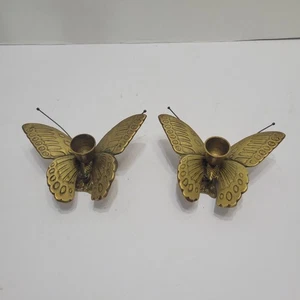 Vintage Paar massive Messing Schmetterling Kerzenständer Kerzenständer Floral Blumen Sockel  - Bild 1 von 13