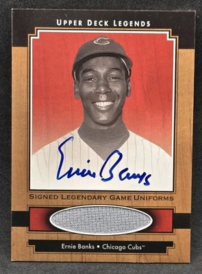 2001 Upper Deck Legends Ernie Banks Legendary Game-Worn Jersey Autograph AUTO - Image 1 of 2