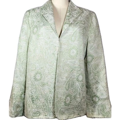 Chaqueta Blazer Alfred Dunner Floral Talla 12 Verde Menta Metálico Dorado Brocado  Foto 1 de 4