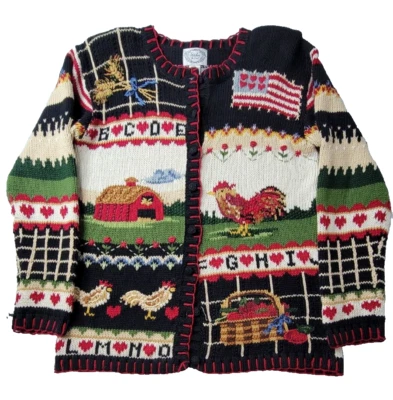 Stitches in Time Vintage Farm Themed Knit Cardigan Sweater Womens Medium M - Image 1 of 4