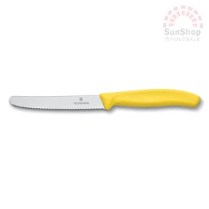 VICTORINOX Swiss Made 11cm Classic Serrated Steak Tomato & Sausage Knife Yellow! - Picture 1 of 3