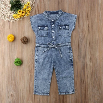 Niños Niñas Denim Mameluco Cintura Elástica Denim Mono Carga Mono Informal Foto 1 de 4