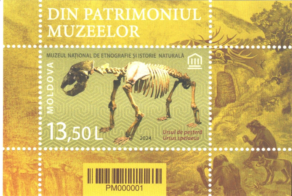 Moldavia 2024 Del patrimonio de los museos, oso cavernario, paleontología, s/s, MNH Foto 1 de 1