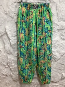 PANTALONES S de playa de neón brillante ropa deportiva dinosaurio original vintage de los años 80 - Imagen 1 de 6