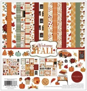 CARTA BELLA "WELCOME FALL" 12X12 PAPER KIT AUTUMN PUMPKINS, LEAVES SCRAPJACK'S [ - Picture 1 of 12