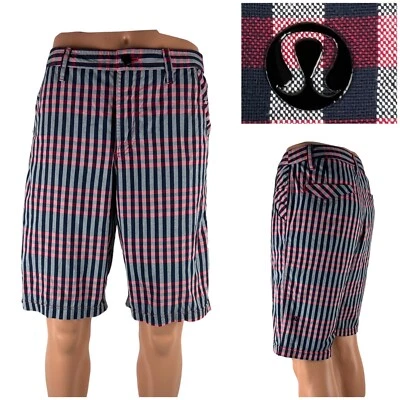 Шорты мужские Lululemon 30 X 11 (настоящие) синие клетчатые китайские повседневные карманные для гольфа 32 б/у в отличном состоянии - Изображение 1 из 4